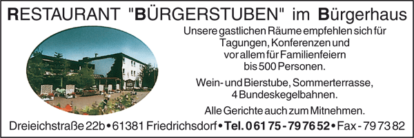 RESTAURANT "BÜRGERSTUBEN" im Bürgerhaus